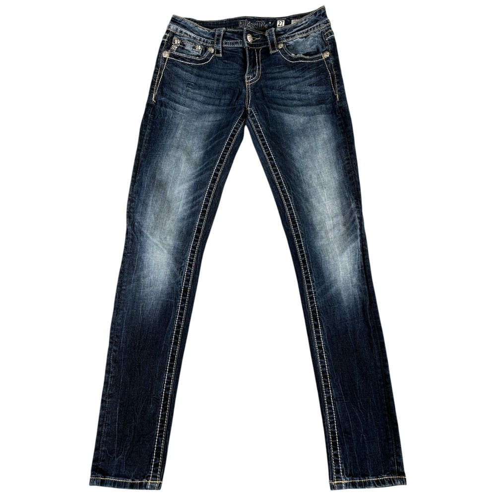 Miss Me Signature Skinny Jeans Womens 27 Dark Wash Y2K Lowrise Slim Stretch